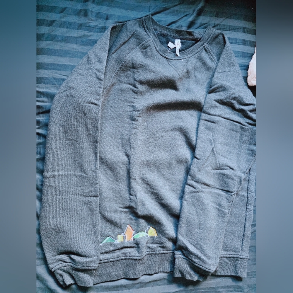 Active USA Charcoal Crewneck Sweater with Colorful Embroidery